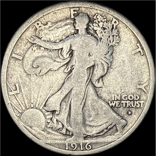 1916-D Silver Walking Liberty Half Dollar LIGHTLY CIRCULATED