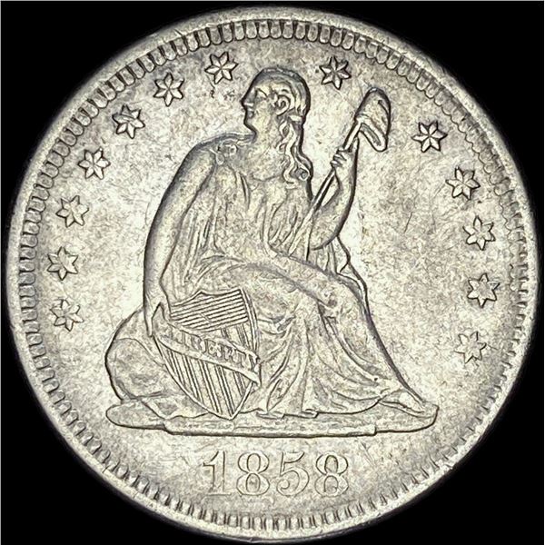 1858-O Silver Seated Liberty Quarter CLOSELY UNCIRCULATED