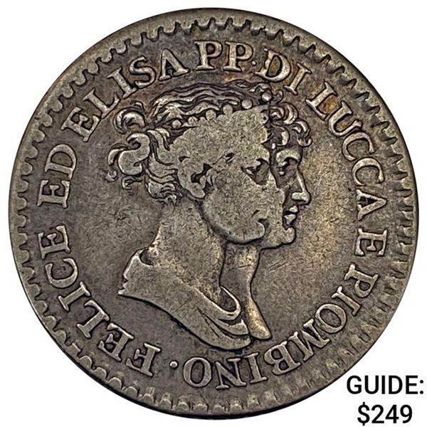 1807 Italian States Lucca Silver Franco NEARLY UNCIRCULATED