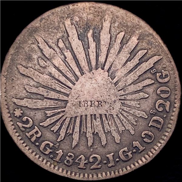1842-Mo JG Mexico Silver 2 Reales HIGH GRADE