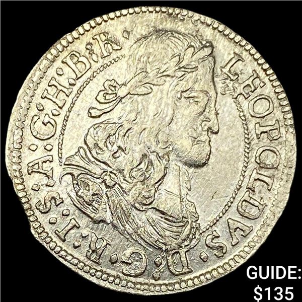 1655-1705 Hungary Leopold Silver 3 Kreuzer CLOSELY UNCIRCULATED