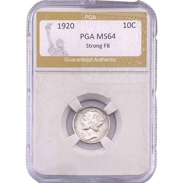 1920 Mercury Silver Dime PGA MS64 Strong FB