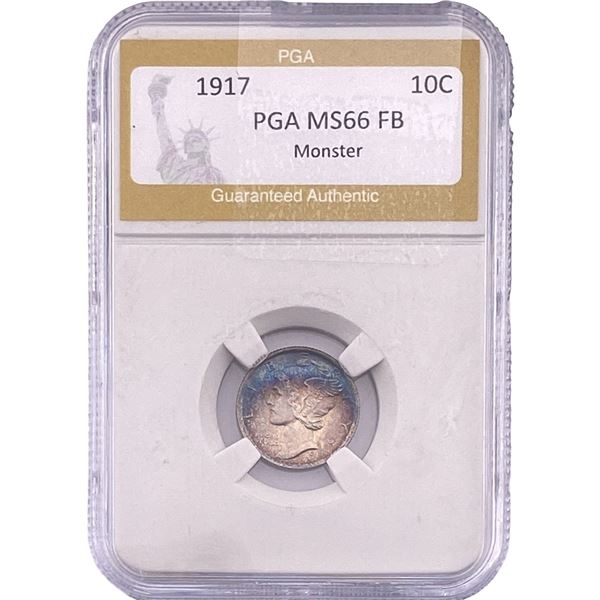 1917 Mercury Silver Dime PGA MS66 FB, Monster