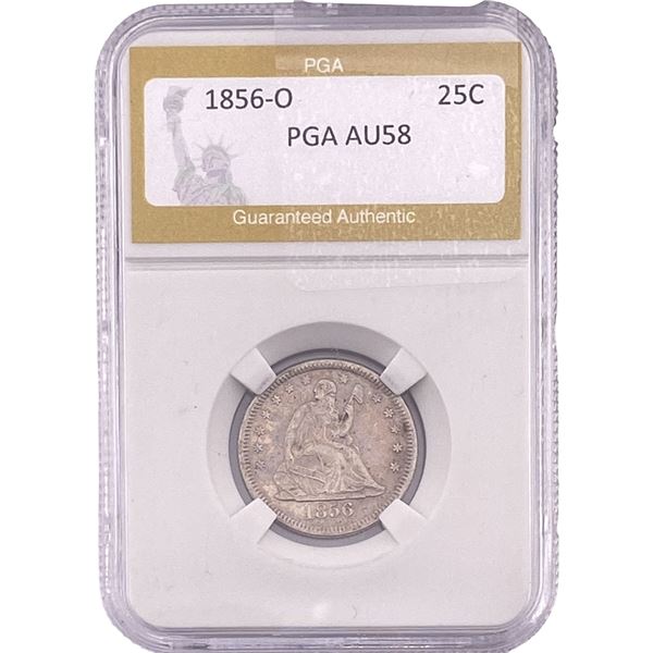 1856-O Seated Liberty Quarter PGA AU58