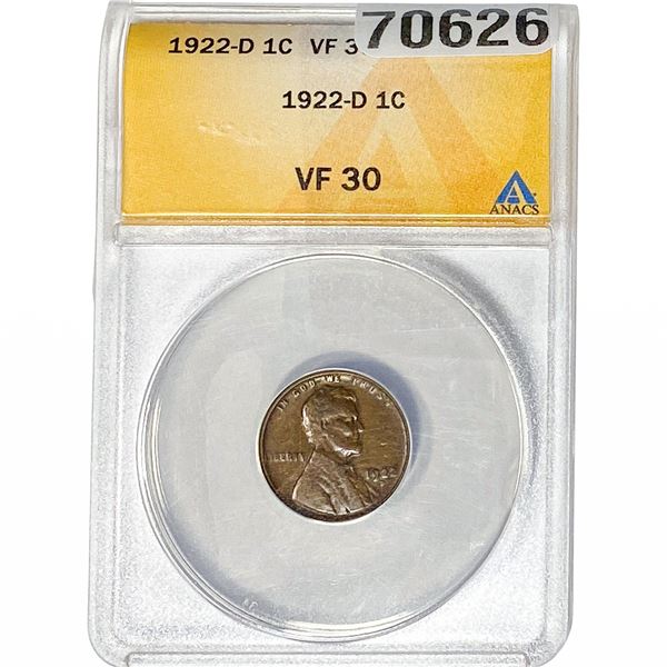 1922-D Wheat Cent ANACS VF30