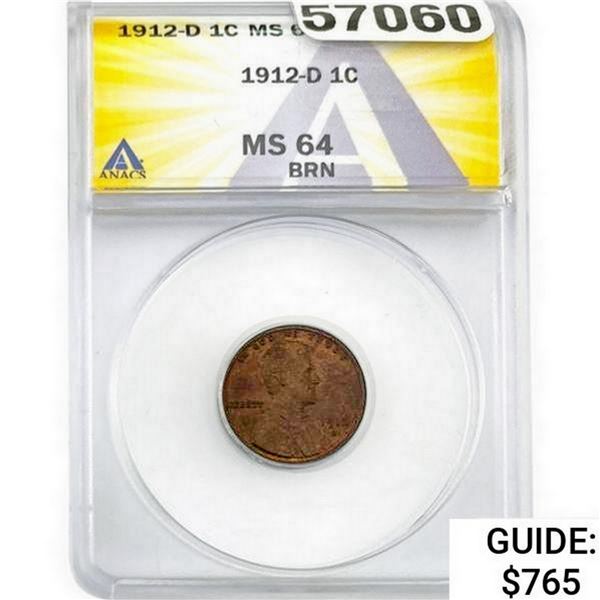 1912-D Wheat Cent ANACS MS64 BRN