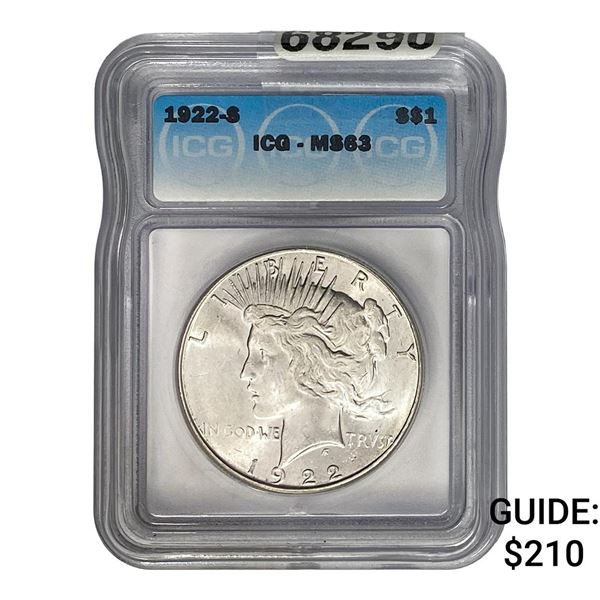 1922-S Silver Peace Dollar ICG MS63
