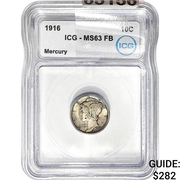 1916 Mercury Silver Dime ICG MS63