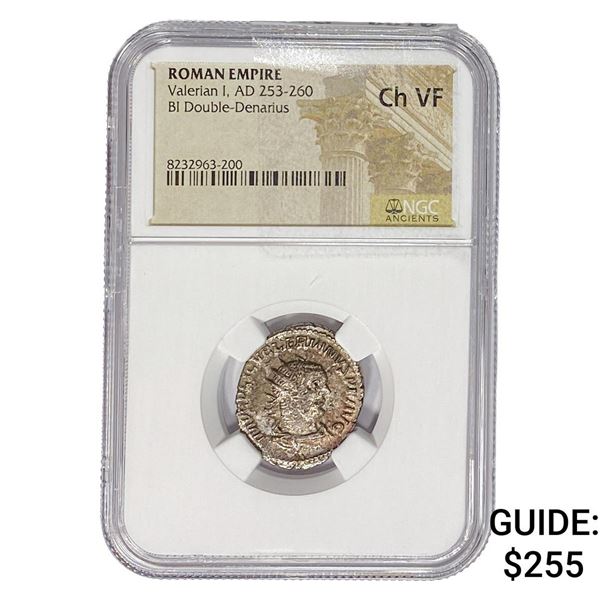 Roman Valerian I, AD 253-260 BI Double-Denarius NGC ChVF