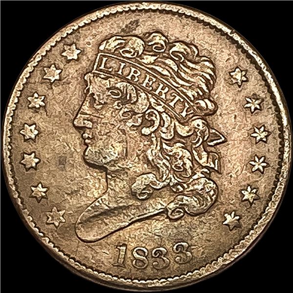 1833 Copper Half Cent NEARLY UNCIRCULATED