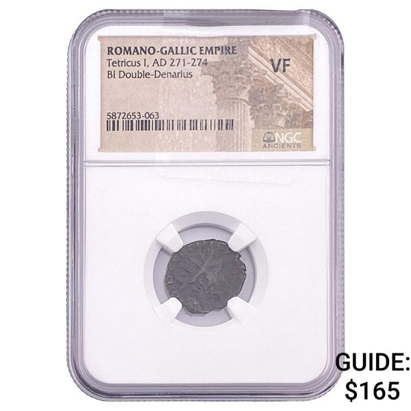 Romano-Gallic TetricusI, AD271-274 BIDbl-Denarius NGC VF
