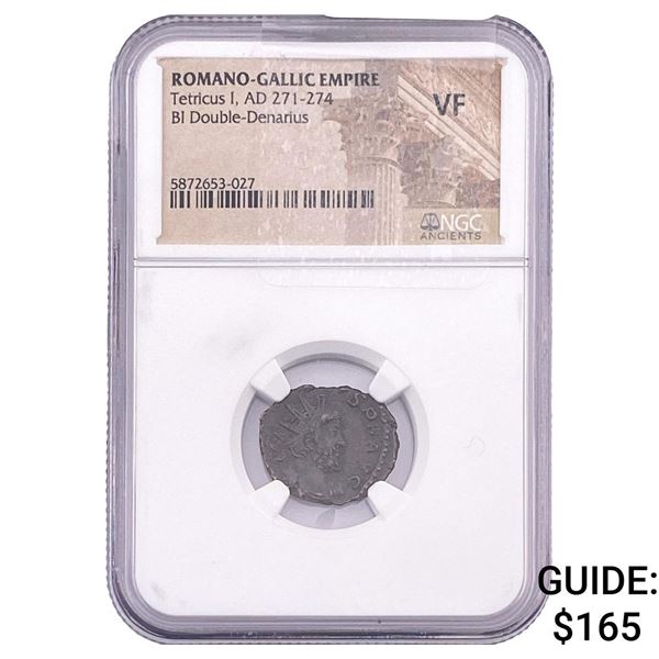 Romano-Gallic TetricusI, AD271-274 BIDbl-Denarius NGC VF