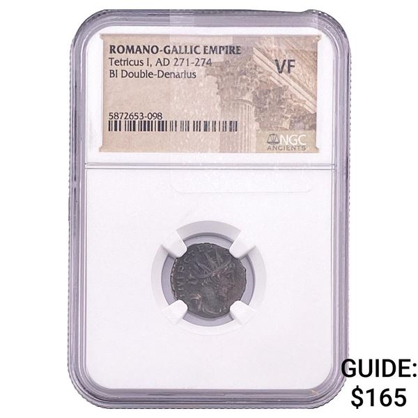 Romano-Gallic TetricusI, AD271-274 BIDbl-Denarius NGC VF