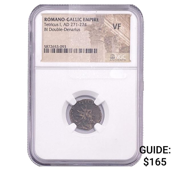 Romano-Gallic TetricusI, AD271-274 BIDbl-Denarius NGC VF