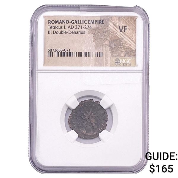 Romano-Gallic TetricusI, AD271-274 BIDbl-Denarius NGC VF
