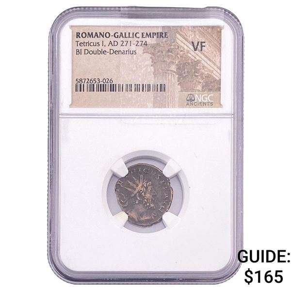 Romano-Gallic TetricusI, AD271-274 BIDbl-Denarius NGC VF