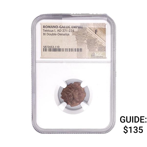 Romano-Gallic TetricusI, AD271-274 BIDbl-Denarius NGC F