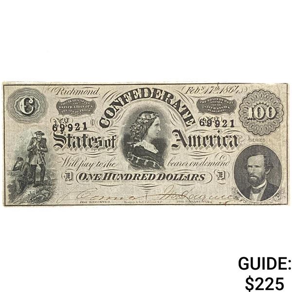 1864 $100 Confederate States of America 6