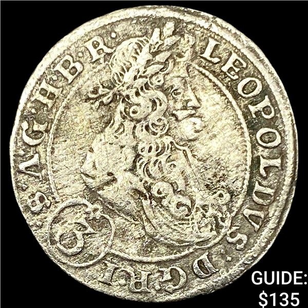 1655-1705 Hungary Leopold Silver 3 Kreuzer CLOSELY UNCIRCULATED