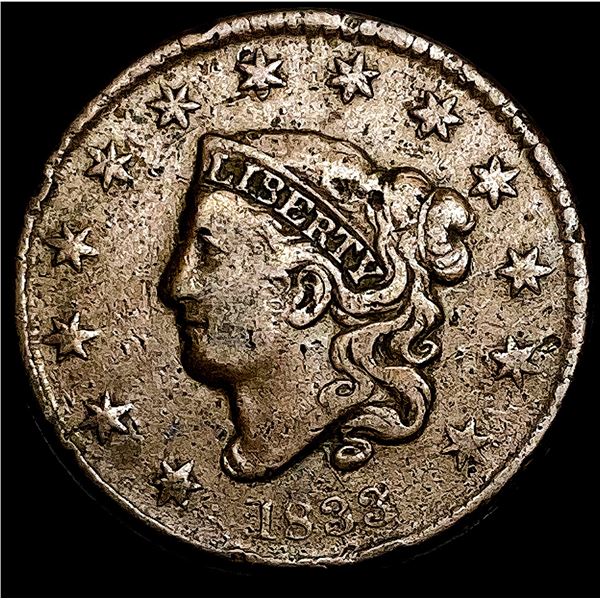 1833 Coronet Head Large Cent NEARLY  UNCIRCULATED