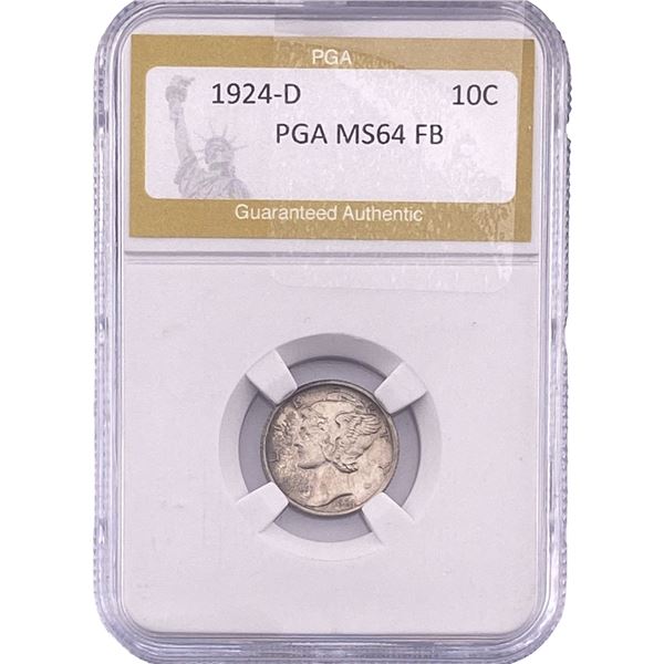 1924-D Mercury Silver Dime PGA MS64 FB