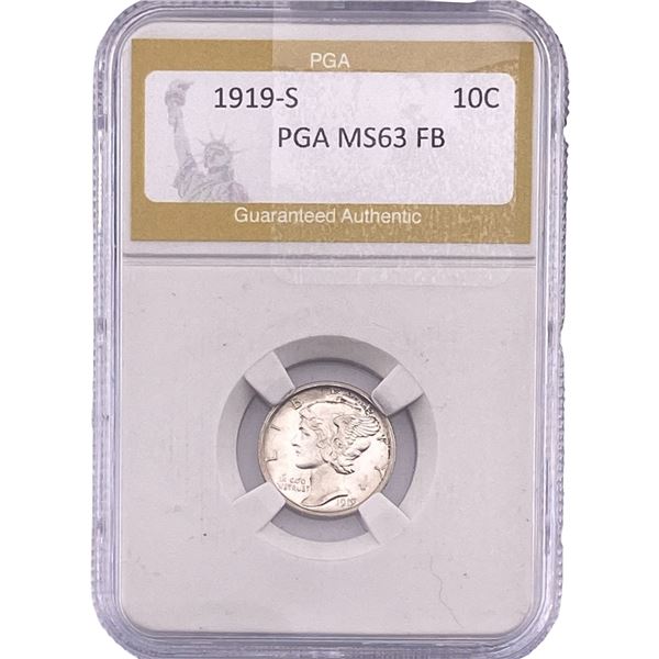 1919-S Mercury Silver Dime PGA MS63 FB