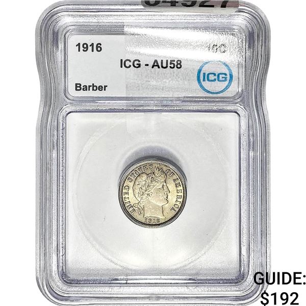 1916 Barber Dime ICG AU58