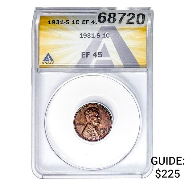 1931-S Wheat Cent ANACS EF45
