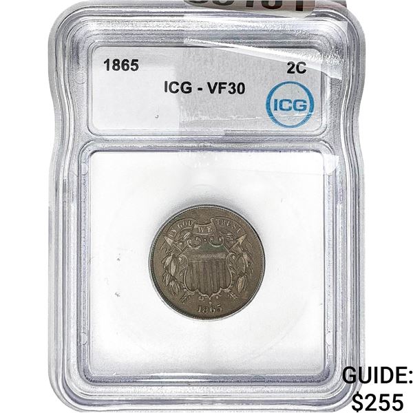 1865 Two Cent Piece ICG VF30