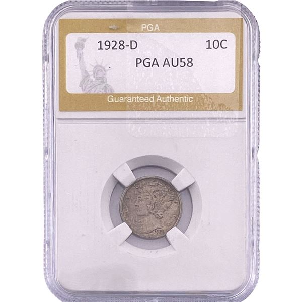 1928-D Mercury Silver Dime PGA AU58