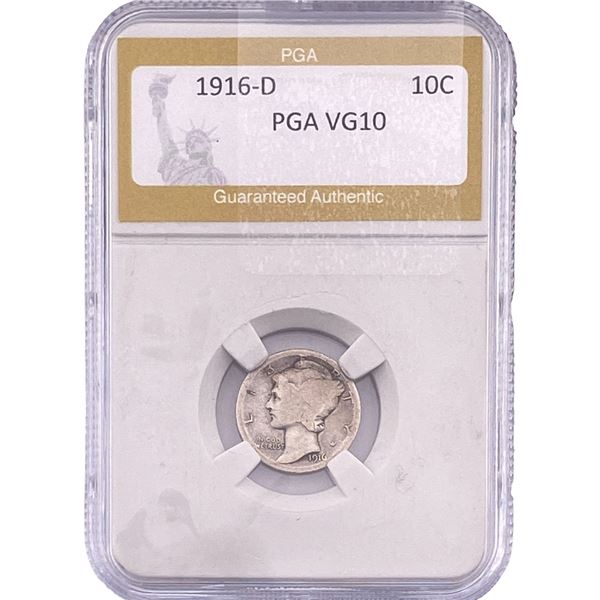 1916-D Mercury Silver Dime PGA VG10
