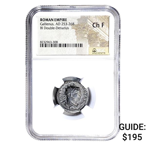 Roman Gallienus, AD 253-268 BI Dbl-Denarius NGC Ch F