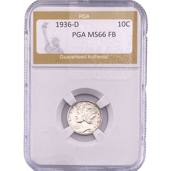 1936-D Mercury Silver Dime PGA MS66 FB