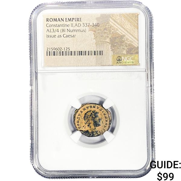 Roman Constantine II, AD 337-340 AE3/4 BI Nummus NGC