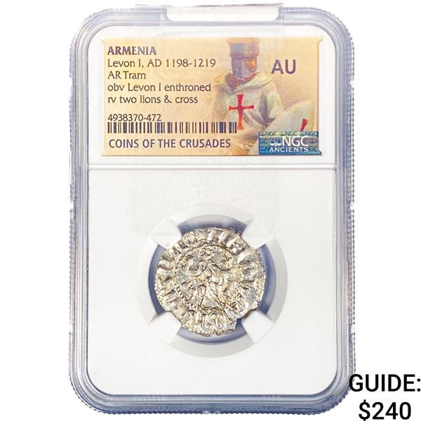 Armenia Levon I, AD 1198-1219 SIlver Tram NGC AU
