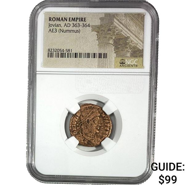 Roman Empire Jovian AD 363-364 AE3 Nummus NGC