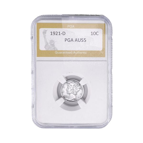 1921-D Mercury Silver Dime PGA AU55