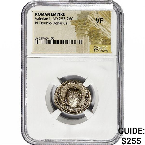 Roman Valerian I, AD 253-260 BI Dbl-Denarius NGC VF
