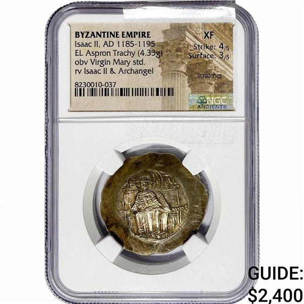 Byzantine IsaacII 1185-1195 EL Aspron Tachy 4.33G NGC XF
