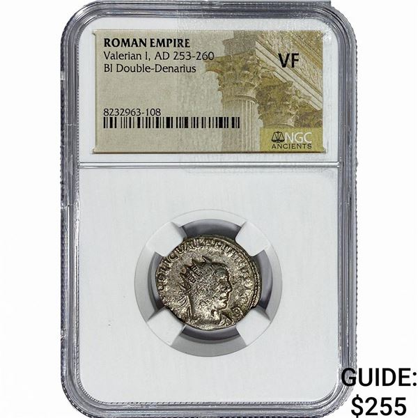 Roman Valerian I, AD 253-260 BI Dbl-Denarius NGC VF