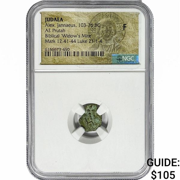 Judaea Alex. Jannaeus, 103-76 BC Bronze Prutah NGC F