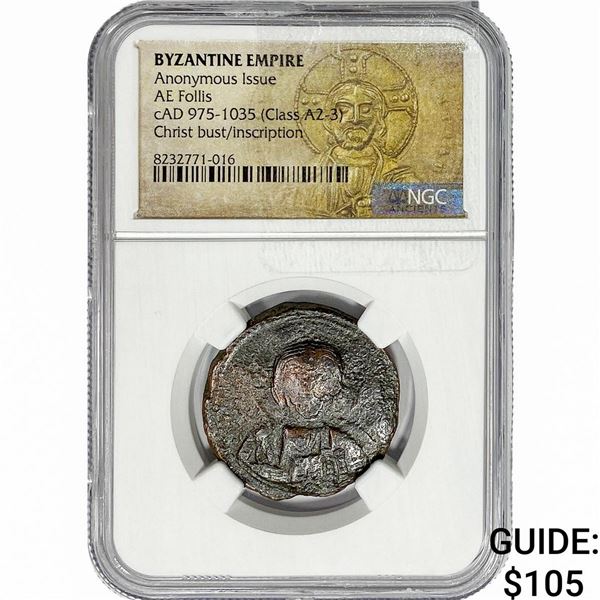 Byzantine cAD 975-1035[Class A2-3] Bronze Follis NGC