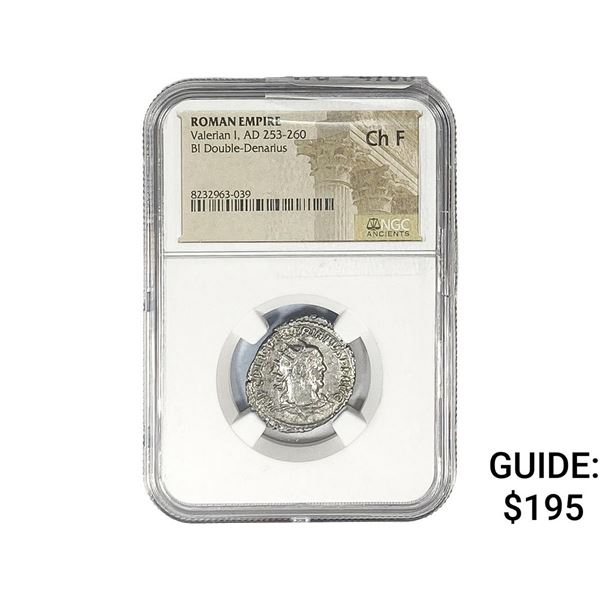 Roman Valerian I, AD 253-260 BI Dbl-Denarius NGC Ch F