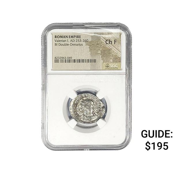 Roman Valerian I,AD 253-260 BI Dbl-Denarius NGC Ch F