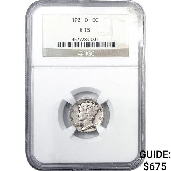 1921-D Mercury Silver Dime NGC F15