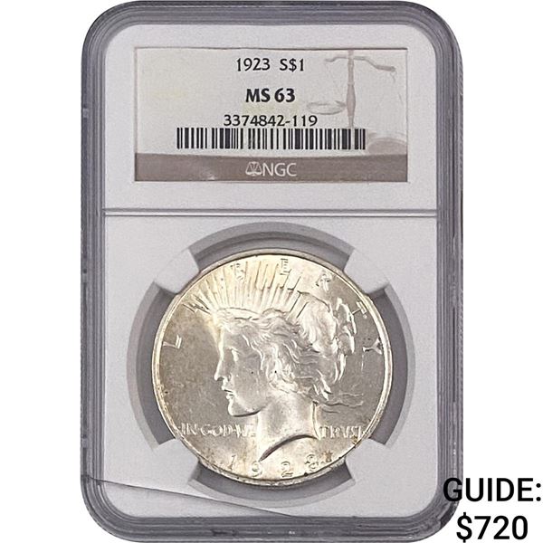 1923 Silver Peace Dollar NGC MS63