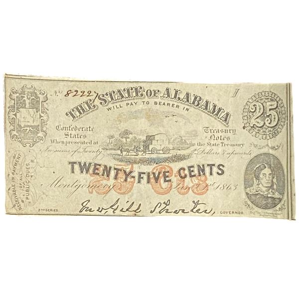 1863 25C State Of Alabama