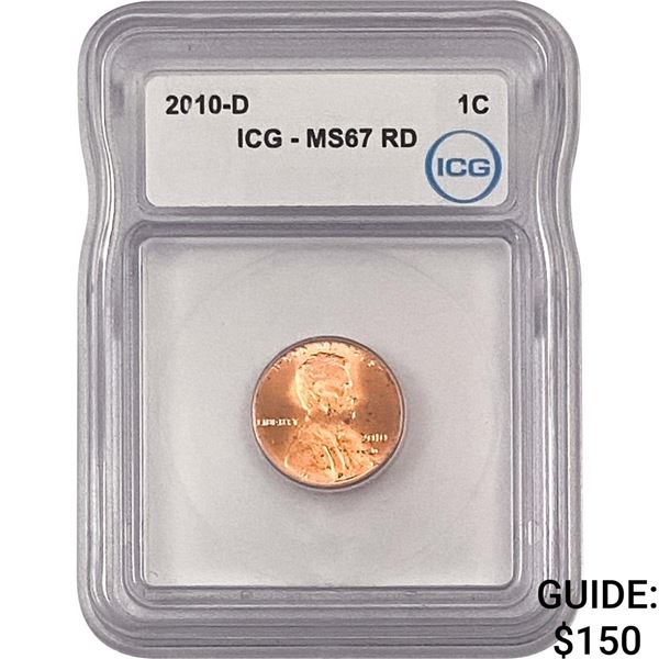 2010-D Union Shield Lincoln Cent ICG MS67 RD