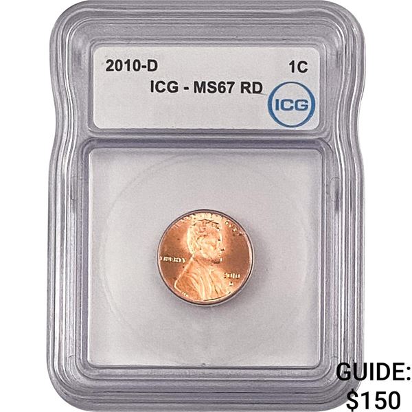 2010-D Union Shield Lincoln Cent ICG MS67 RD