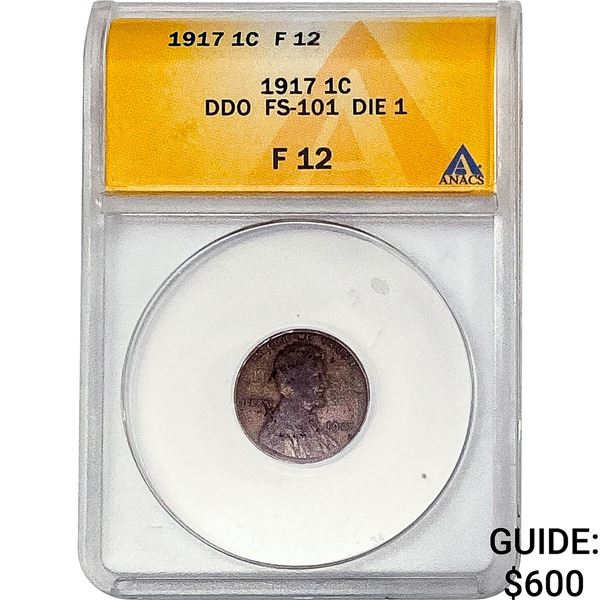 1917 Wheat Cent ANACS F12 DDO